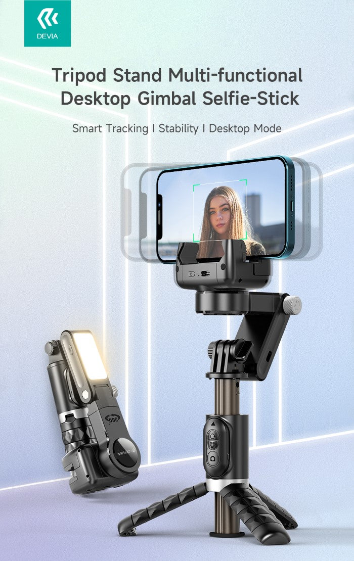 Devia asta selfie q18 con treppiede gimbal 2d bluetooth selfie stick telecomando e luce remote control black