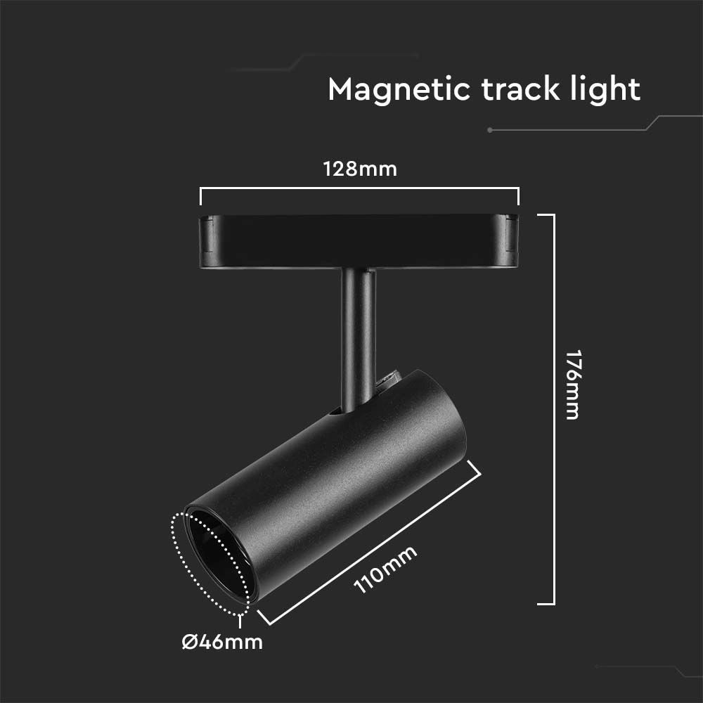 V-TAC Faretto LED per Binario Magnetico 11W 3000K CRI>90 Nero - Cod. 10252