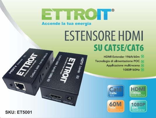 Extender HDMI 60mt 1080P con POE e Loop Out
