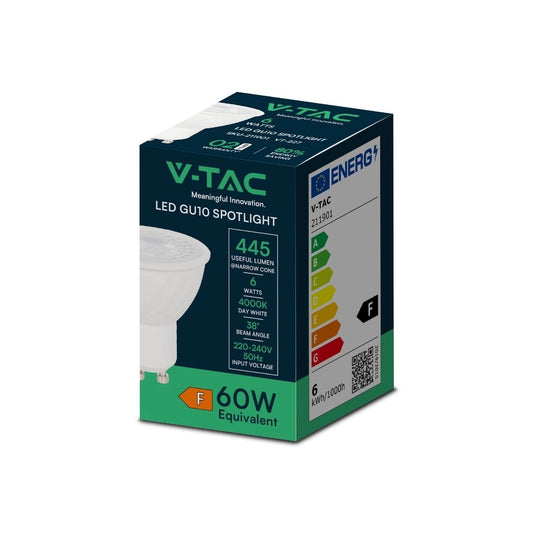 Faretto LED GU10 6W 4000K 38° con Copertura Trasparente - V-Tac SKU 211901