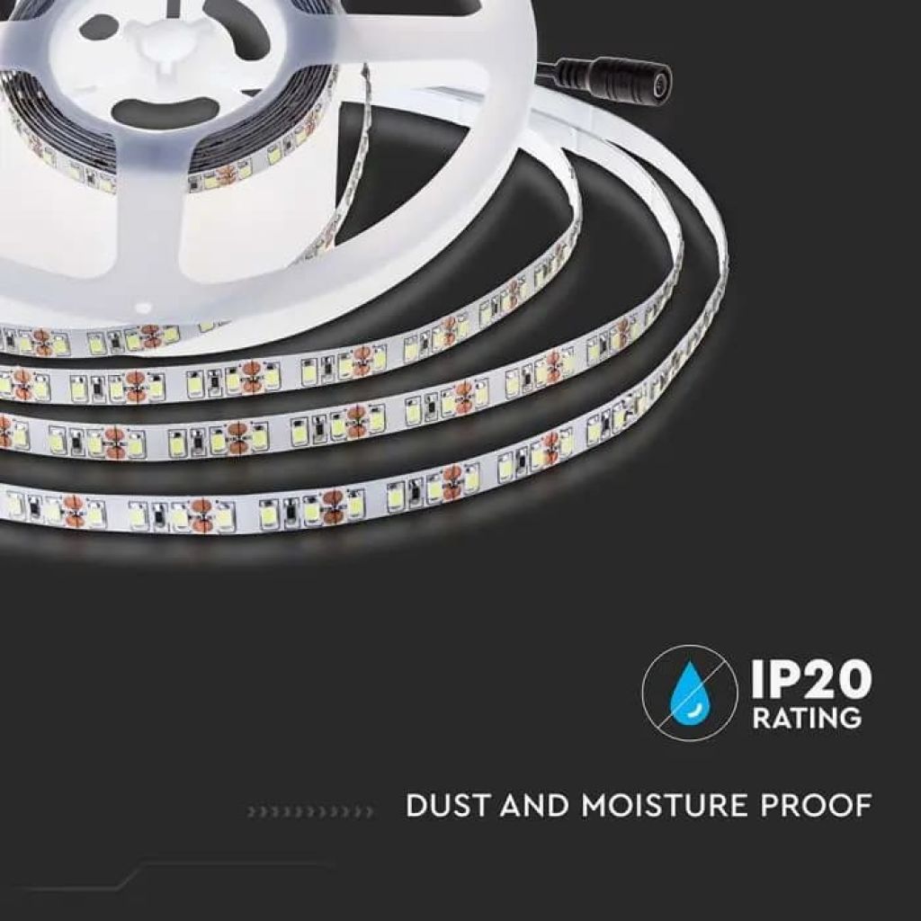 5MT SKU 212596 VT-2835 168 V-TAC Strip LED SMD2835 12W/m 168 LED/m 140LM/W 24V 3000K IP20 10mm