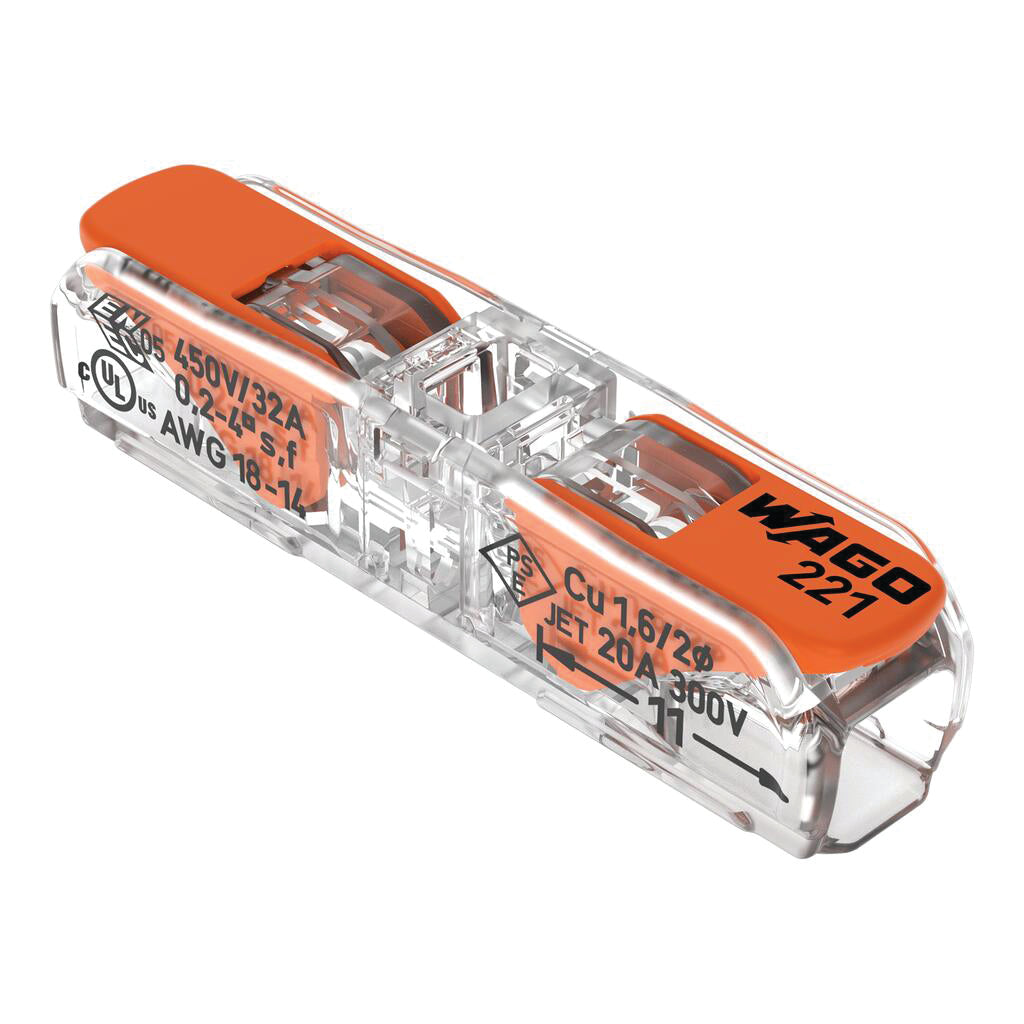 Morsetto di Giunzione in Linea WAGO 221-2411 - Connettore Passante a Leva per Cavi 0.2-4 mm² - Design Ultra Sottile