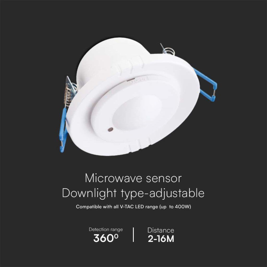 Sensore di Movimento a Microonde 360° a Incasso - V-Tac VT-80360 (SKU 23165)