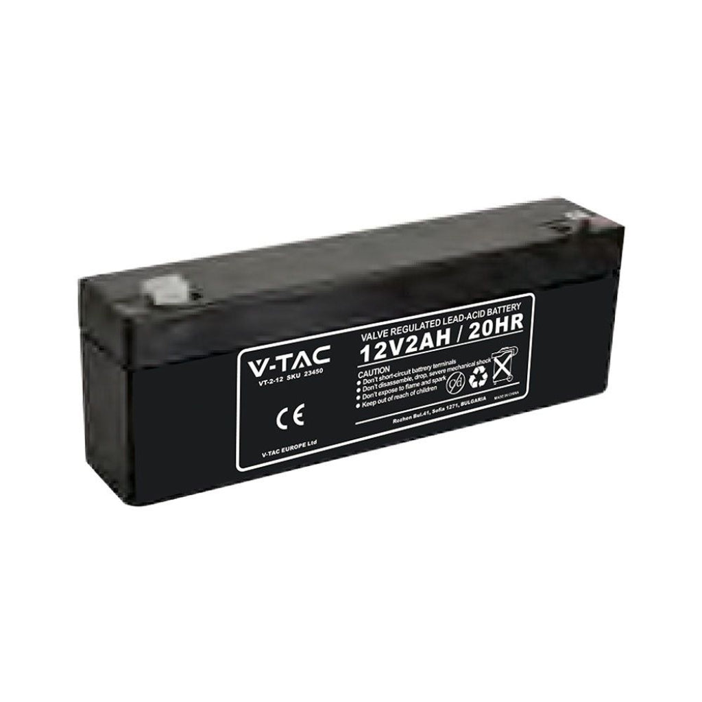 V-TAC | 23450 |Batteria al Piombo Acido 12V 2Ah per Allarmi, Videosorveglianza, UPS Terminali T1 178*36*61mm