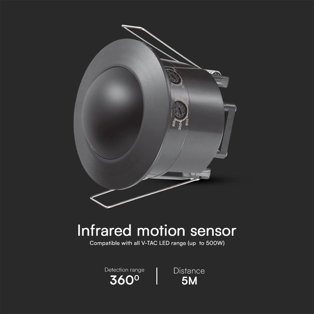 Sensore di Movimento a Infrarossi PIR 360° a Incasso Colore Nero - V-Tac VT-80360 (SKU 23679)