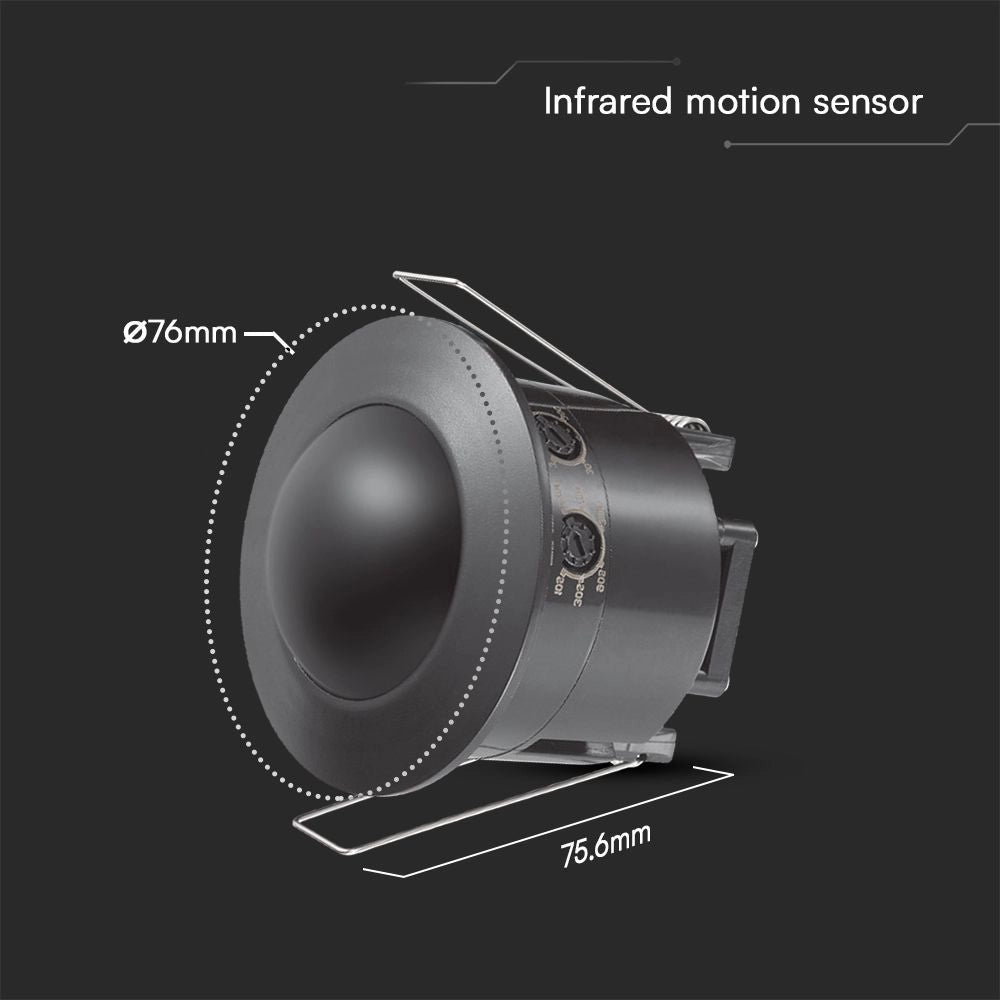 Sensore di Movimento a Infrarossi PIR 360° a Incasso Colore Nero - V-Tac VT-80360 (SKU 23679)