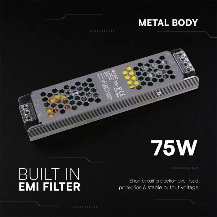 Alimentatore LED V-TAC Slim in Metallo 75W 24V 3.1A – Ultra Piatto IP20