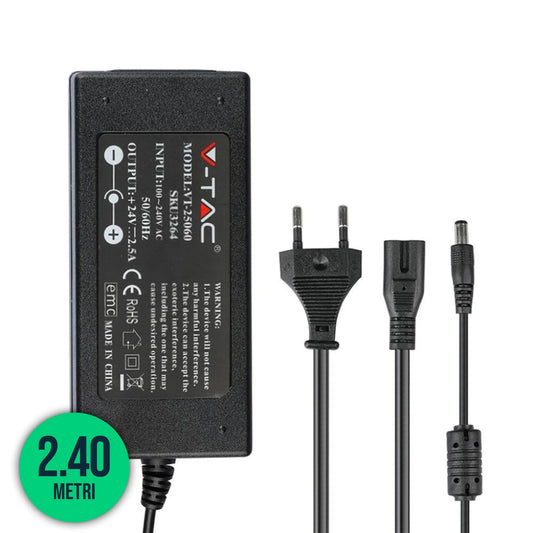 V-TAC VT-22078 Alimentatore in Plastica 78W 24V 3,65A Plug&Play con Jack 2,1 Colore Nero IP44 - SKU 3272