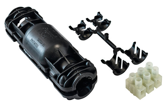 Scatola giunzione IP68 a 2 vie con gel ed ancoraggio cavo 3x2,5mmq, D.esterno cavo 6,5-12mm, connettori inclusi| serie PAGURO STEAB | 5650/3 |Made in Italy