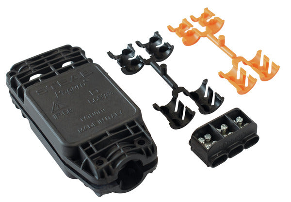 Scatola giunzione IP68 a 3 vie con gel ed ancoraggio cavo 3x2,5mmq, , connettori inclusi | serie PAGURO STEAB| 5697/3 |Made in Italy