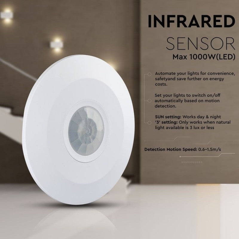 Sensore di Movimento a Infrarossi PIR 360° a Plafone - V-Tac VT-8027 (SKU 5086)