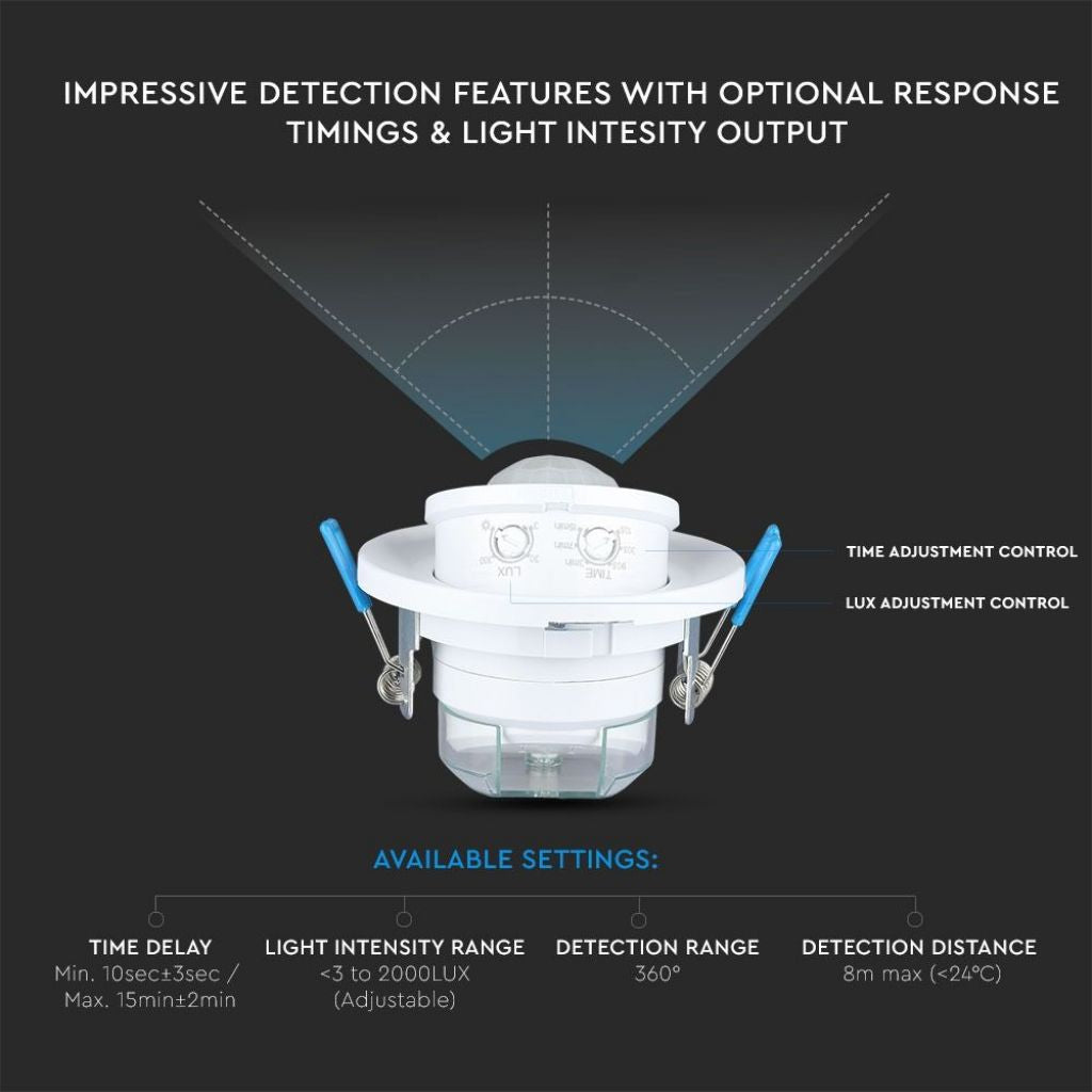 Sensore di Movimento PIR V-TAC 5091 Incasso | 360° Orientabile Max 400W | IP20