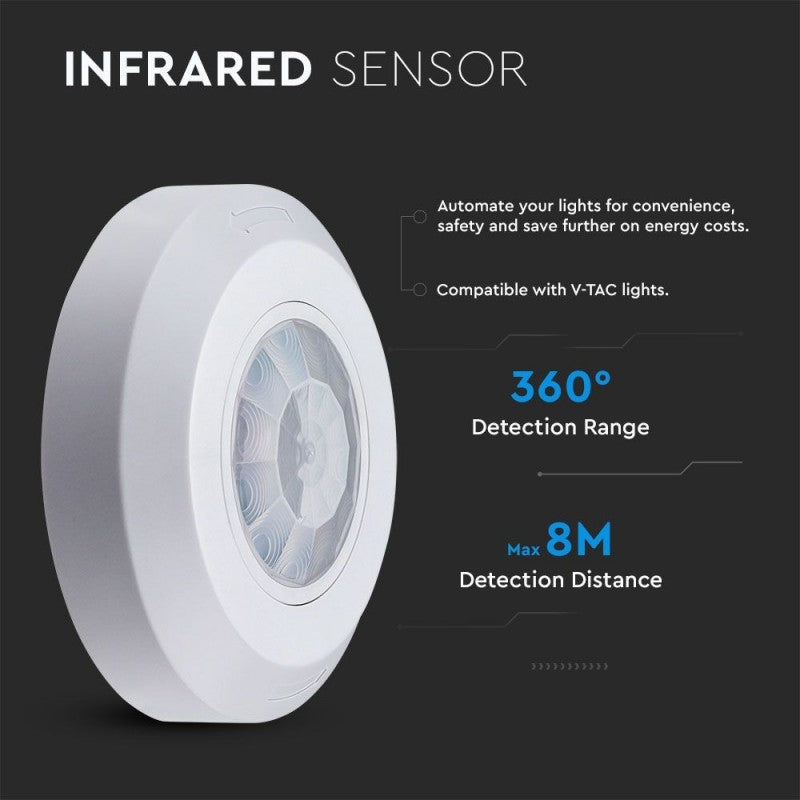 Sensore di Movimento PIR V-TAC 6606 Plafone 360° | Ultra Slim Max 200W LED | IP20