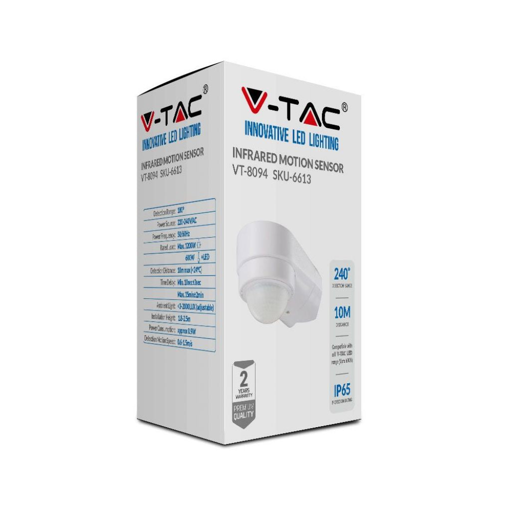 Sensore di Movimento a Infrarossi PIR 240° Angolare per Parete - V-Tac 6613