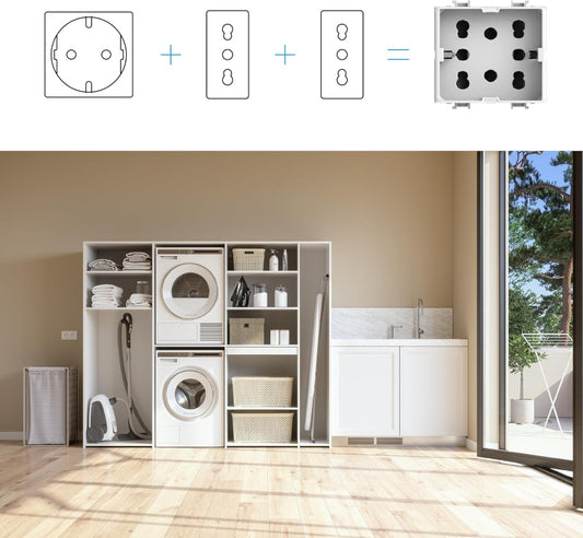 4box - Presa da Incasso Side Compatibile con Gewiss® System™. 3 Prese in 1: permette di collegare una spina schuko o due spine 10/16A. Occupa due soli slot. Facile da installare. Colore Bianco