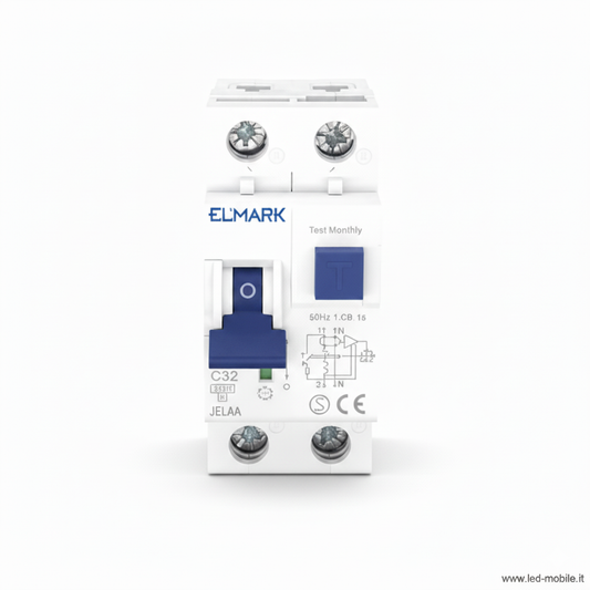 Interruttore Magnetotermico Differenziale ELMARK 1P+N 32A 6kA 30mA Classe A - 2 Moduli 40265A