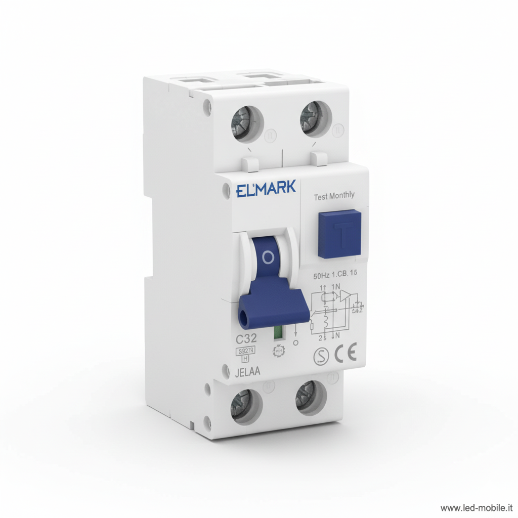 Interruttore Magnetotermico Differenziale ELMARK 1P+N 32A 6kA 30mA Classe A - 2 Moduli 40265A