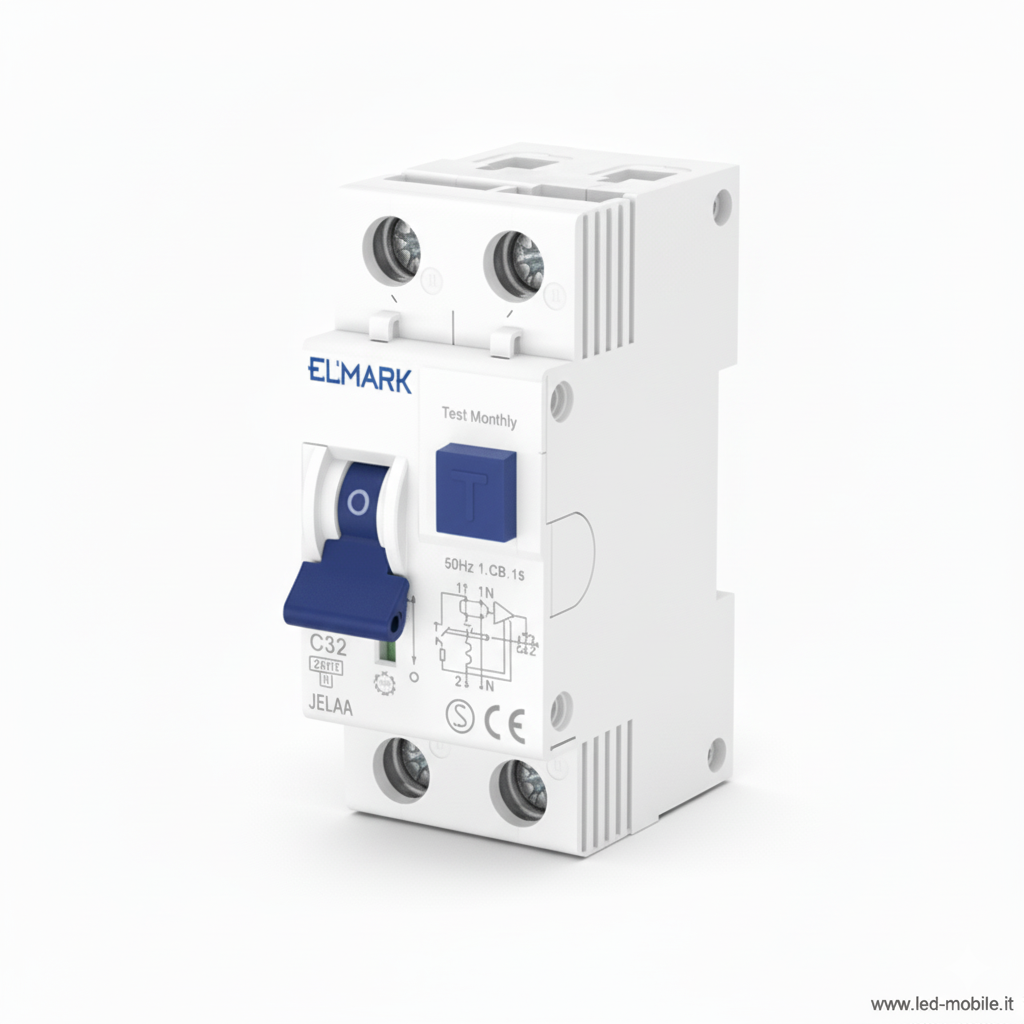 Interruttore Magnetotermico Differenziale ELMARK 1P+N 32A 6kA 30mA Classe A - 2 Moduli 40265A