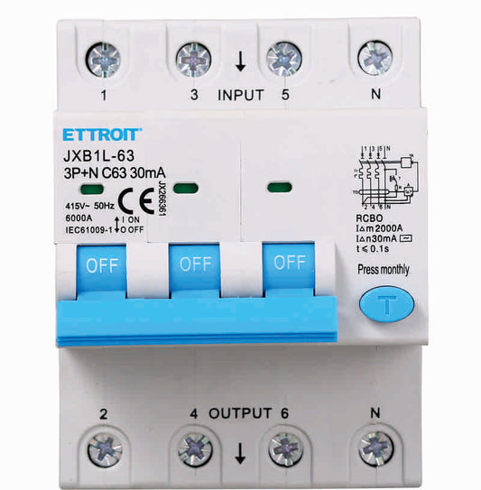 Ettroit Magnetotermico Differenziale 3P+N 63A 30mA 380V-6KA | JX266361