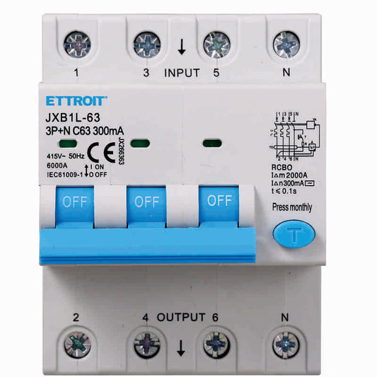 Ettroit Magnetotermico Differenziale 3P+N 63A 300mA 380V-6KA | JX266363