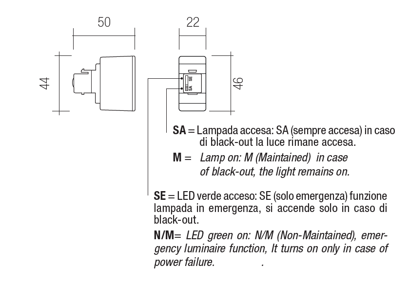 Lampada di emergenza Relco sud incasso SE/SA incasso compatibile con le serie bticino e vimar adattatori inclusi