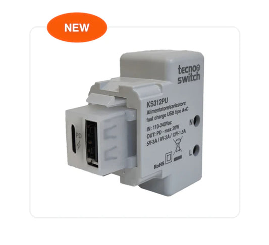 Presa usb Caricatore USB Doppio Ingresso Tipo A Tipo C Ricarica Rapida PD -compatibilte Matixgo Bianca