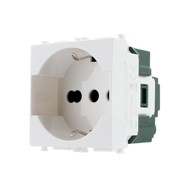 SANDASDON SD71400 Presa Schuko 2P+T 16A Bianco Compatibile Vimar Plana