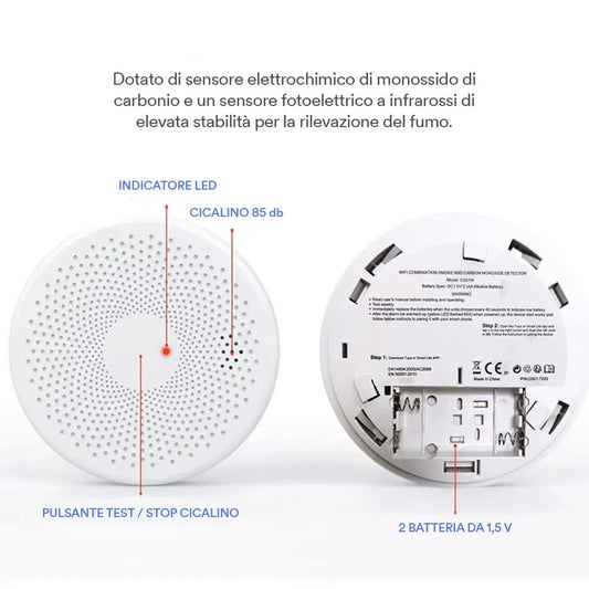 proxe 710055 Rilevatore Combinato CO + Fumo WiFi Tuya - Batteria 2xAA b&b