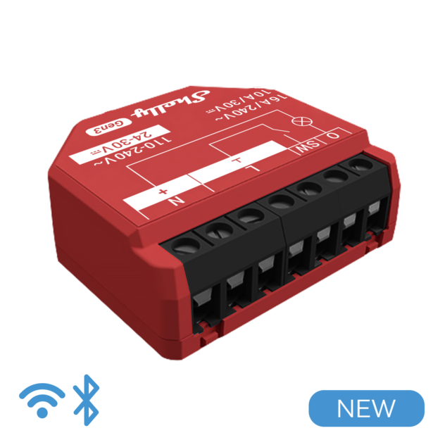 Shelly 1PM Gen3 - Relè Wi-Fi Intelligente 16A con Misurazione Consumi e Bluetooth