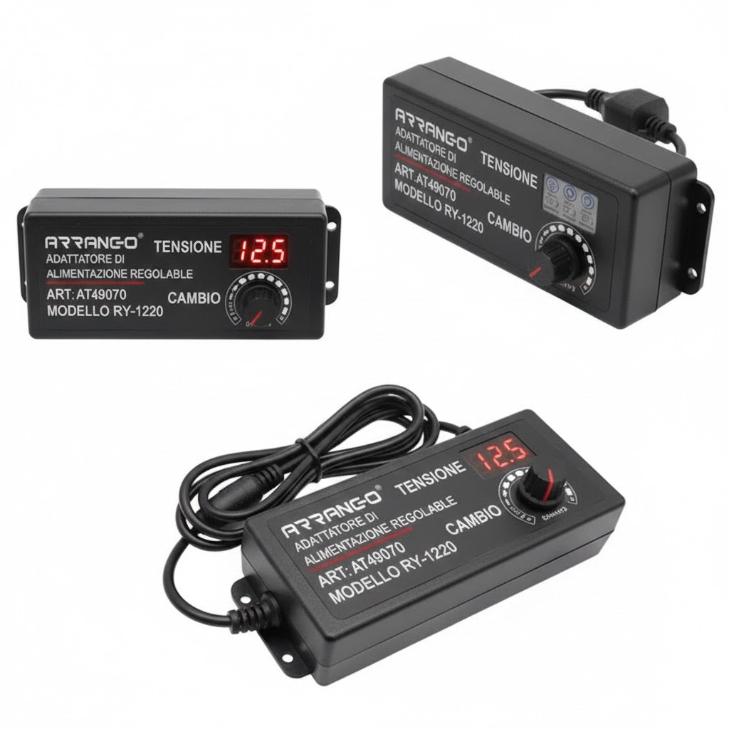 Alimentatore Universale Regolabile 3V-24V 3A con Display LED - Arrango AT49070 led-mobile