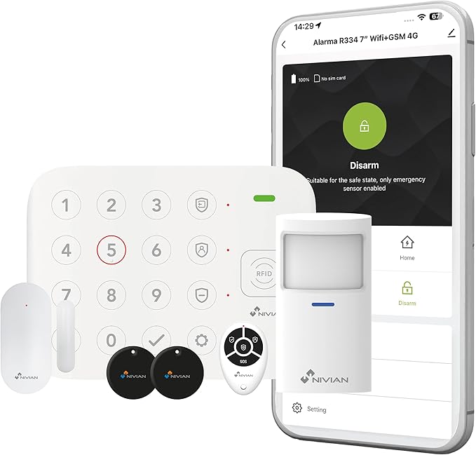 Kit Allarme Wireless WiFi Nivian Smart - Ideale per Casa, Garage, Box e Stanze in Affitto