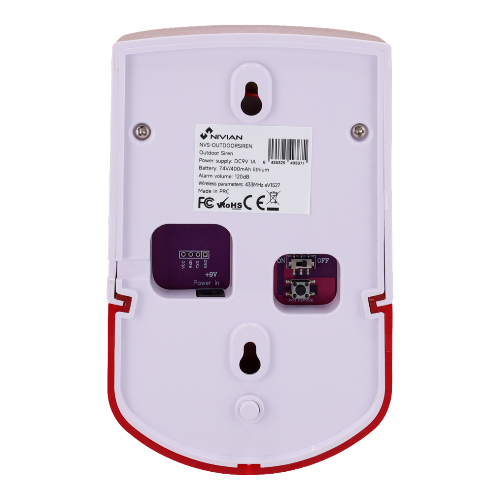 Sirena da Esterno Wireless Nivian Smart - 120 dB - Flash Luminoso e Batteria di Backup