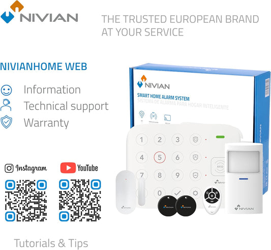 Kit Allarme Wireless WiFi Nivian Smart - Ideale per Casa, Garage, Box e Stanze in Affitto
