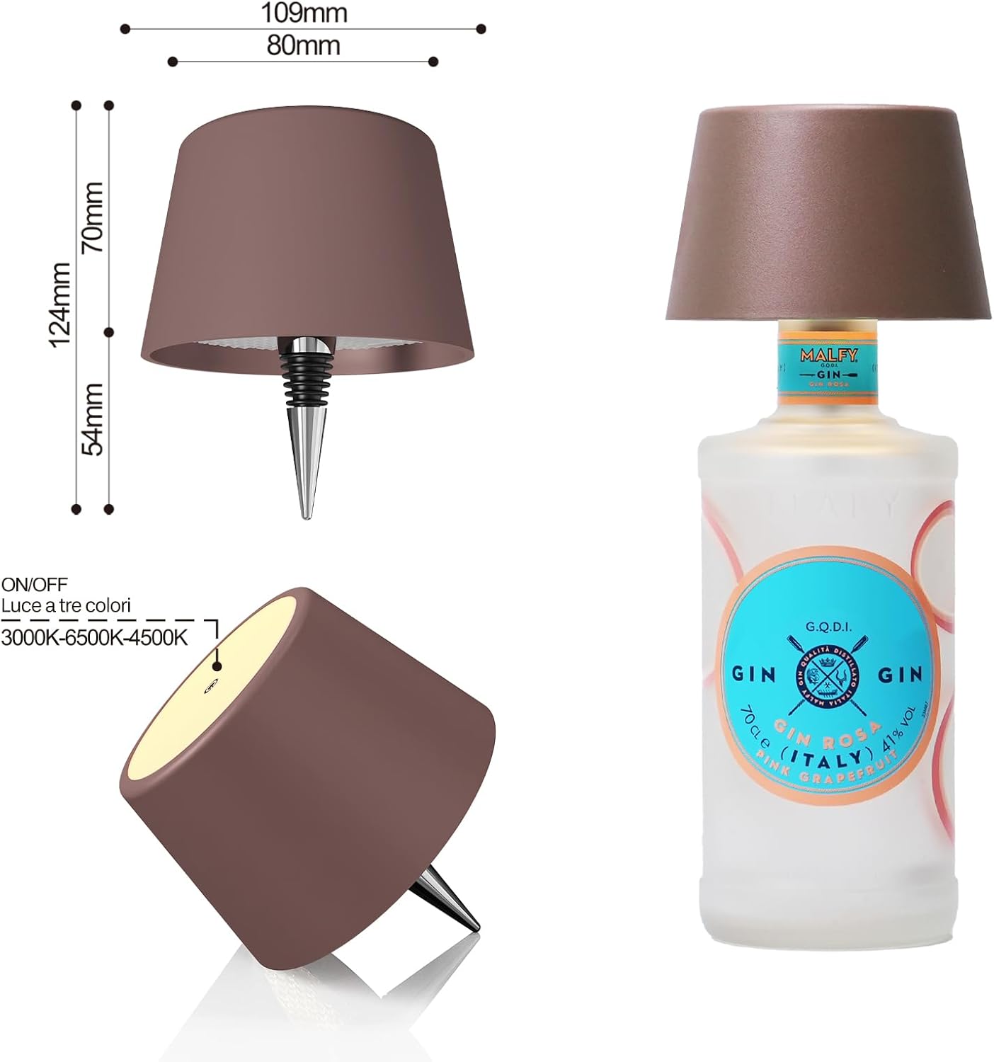 lampada bottiglia ricaricabile,lampada da tavolo senza fili,Controllo Touch da 3 Modalita Temperatura di Colore, per Soggiorno, Camere da Letto,1PZ