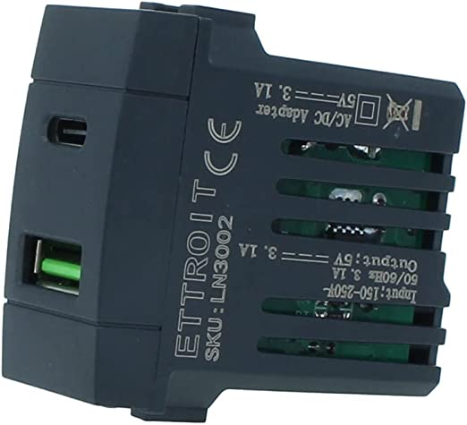 caricatore  USB doppio ingresso Tipo A e Tipo C da 3,1Ah nero compatibile bticino living international