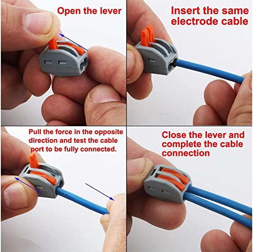 novità nr 10 morsetti a leva fast apri e chiudi 2 vie per cavi da 0,75 a 2,5 mm