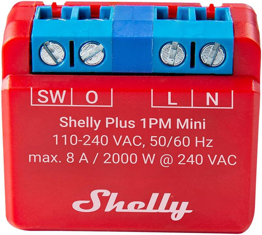 Serie Retrofit - Plus & Mini - Shelly Mini Plus 1PM - Smart Relay 8A  AC WiFi/BT + PM