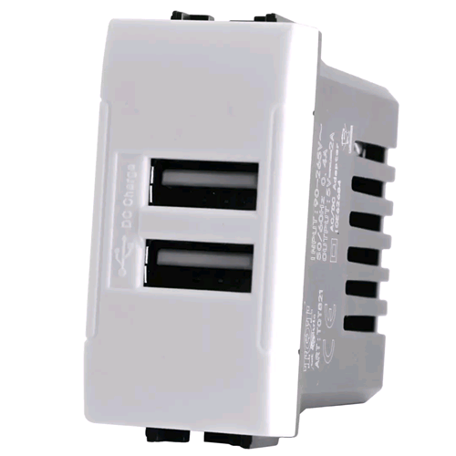 Caricatore USB X2 Da Muro 2 Porte USB 5V 2A Bianco Compatibile Bticino light