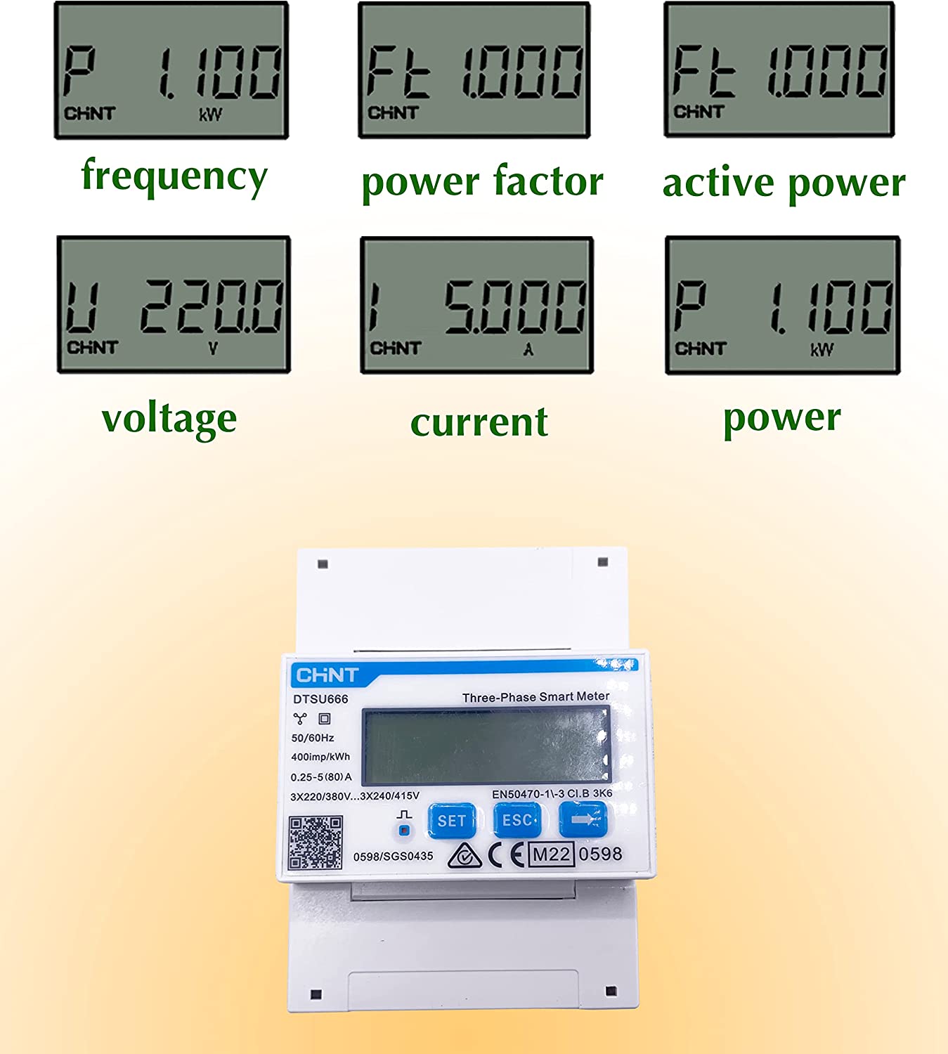 DTSU666 Trifase Contatore Energia Elettrica per Sistemi Solari PV, 3x220-380V 3x240-415V 0.25-5(80) A 50/60hz