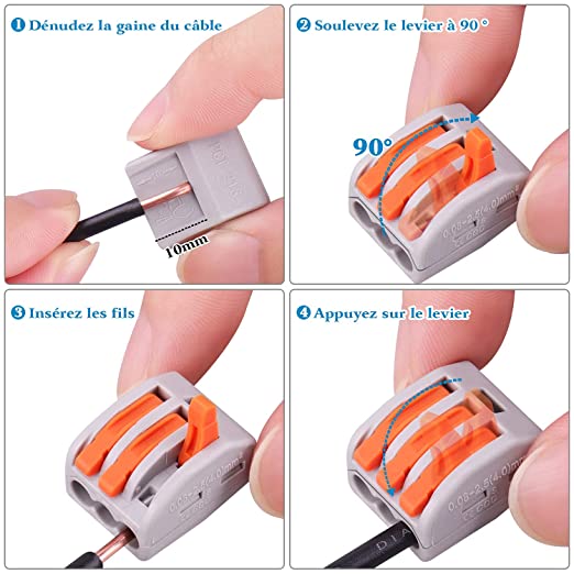 Morsetti a leva fast 3 vie – Kit 10 pezzi | Cavi 0,75–2,5 mm² | 250V