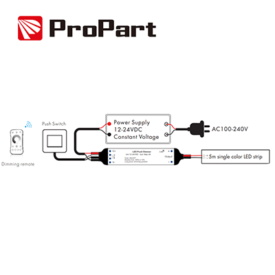Dimmer RF e Push 1 canale - 12/24V, 1ch 3A/CH, RF 2.4G DIMMER A PULSANTE