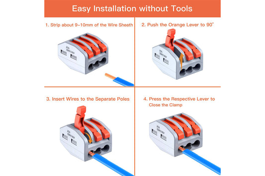 novità nr 10 morsetti a leva fast apri e chiudi 3 vie per cavi da 0,75 a 2,5 mm