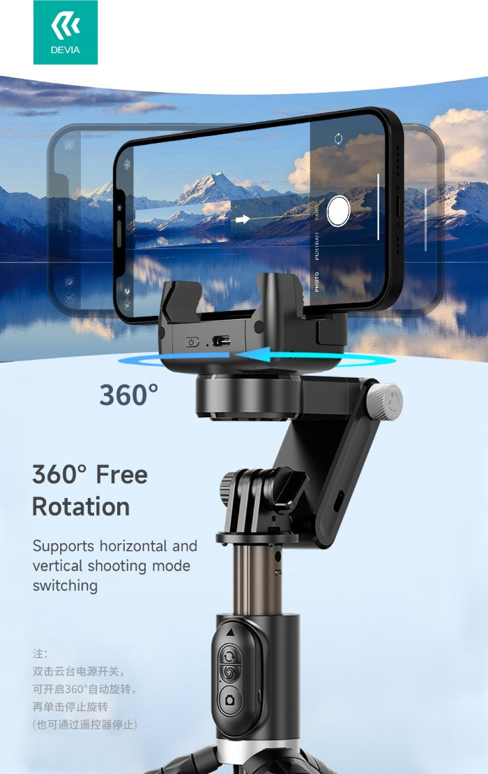 Devia asta selfie q18 con treppiede gimbal 2d bluetooth selfie stick telecomando e luce remote control black