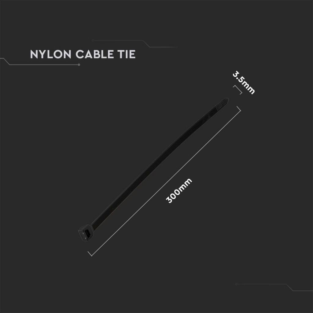 Fascette per Cavi in Nylon 3,5 x 300 mm Nere (Conf. 100 pz) - V-TAC