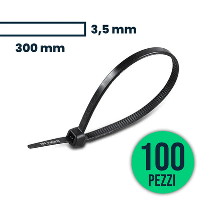 Fascette per Cavi in Nylon 3,5 x 300 mm Nere (Conf. 100 pz) - V-TAC