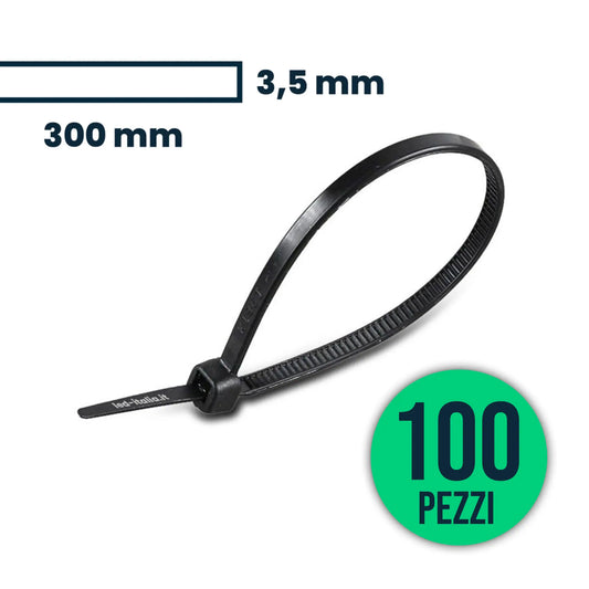 Fascette per Cavi in Nylon 3,5 x 300 mm Nere (Conf. 100 pz) - V-TAC