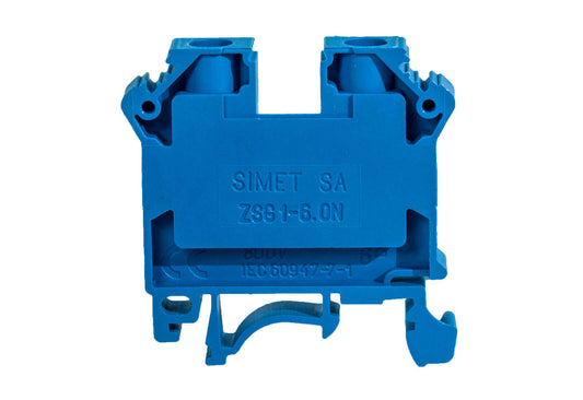 Morsetto a Vite da Guida DIN 6mm² - Blu (Neutro) - (Simet / Elmark)