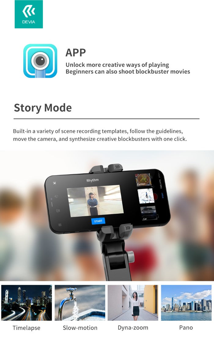 Devia asta selfie q18 con treppiede gimbal 2d bluetooth selfie stick telecomando e luce remote control black