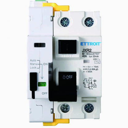 Salvavita a Riarmo Automatico Ettroit - Differenziale 2P 40A 30mA 10kA - 3 Moduli DIN