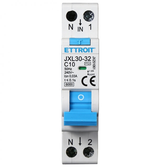 Ettroit interruttore magnetotermico differenziale salvavita 1 modulo 1P+N 10A n 0,03 6000 | jx251061